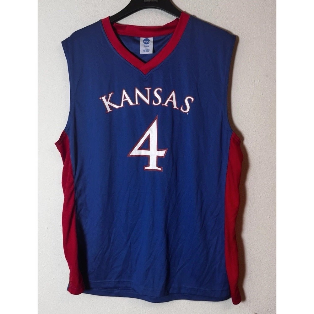 Kansas Jayhawks #4 NCAA Basketball Jersey Blue Red 2XL Sleevel